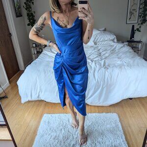 SHEIN BAE Solid Ruched Split Thigh Satin Cami Dress Size M